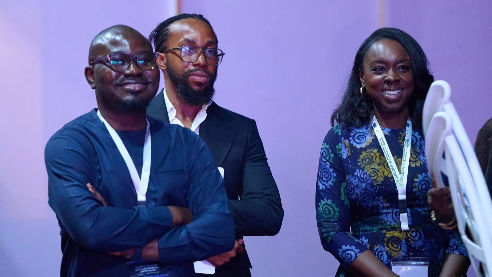 David ’Tobi Oyawoye watching from the side of the stage with organisers