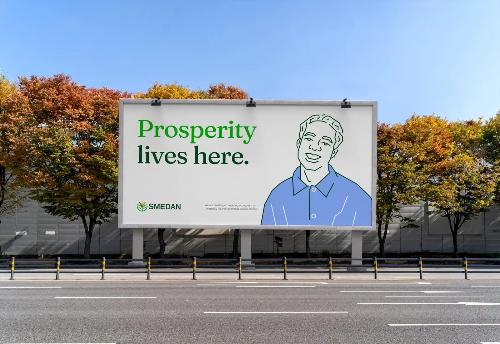 A roadside billboard: Prosperity lives here